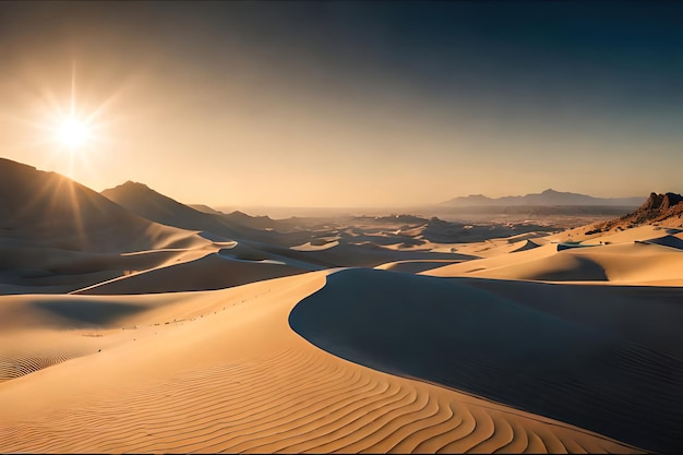 Un coucher de soleil sur une dune de sable