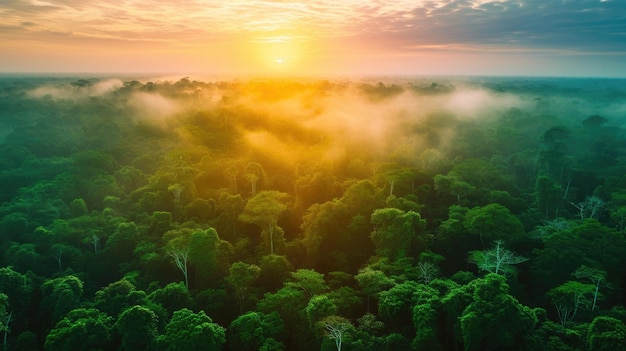 Un coucher de soleil éclatant sur la canopée de la forêt tropicale tropicale Journée mondiale de l'environnement