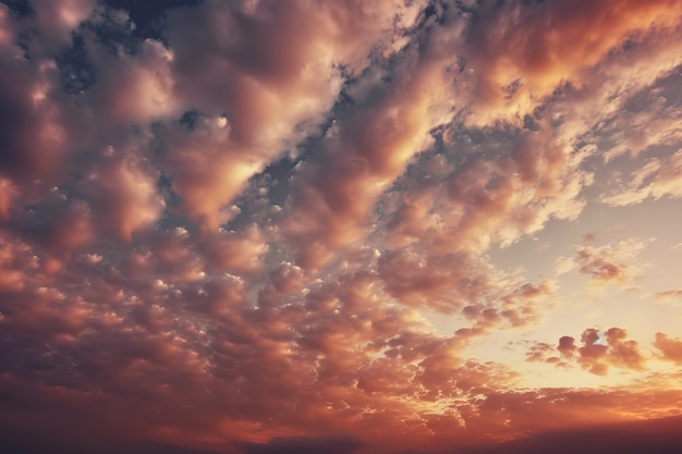 Le coucher de soleil est montré avec des nuages dans le fond d'écran du ciel