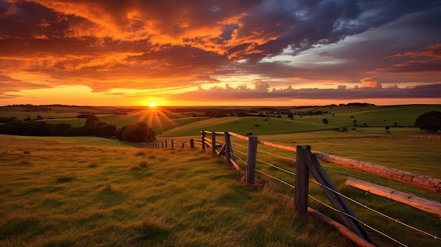 Photo le coucher de soleil à la ferme