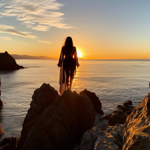 Coucher de soleil et fille