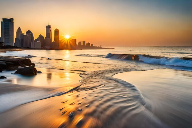 Photo un coucher de soleil avec l'horizon en arrière-plan