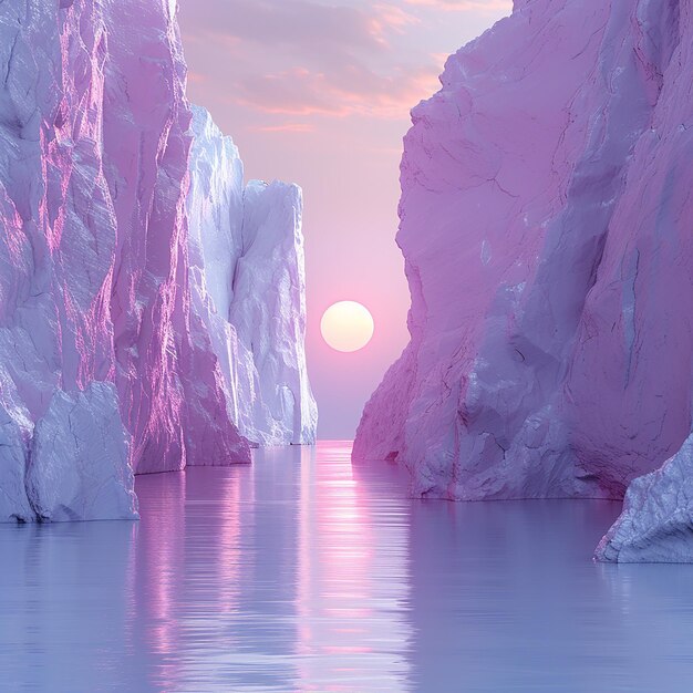 un coucher de soleil sur les icebergs dans l'eau