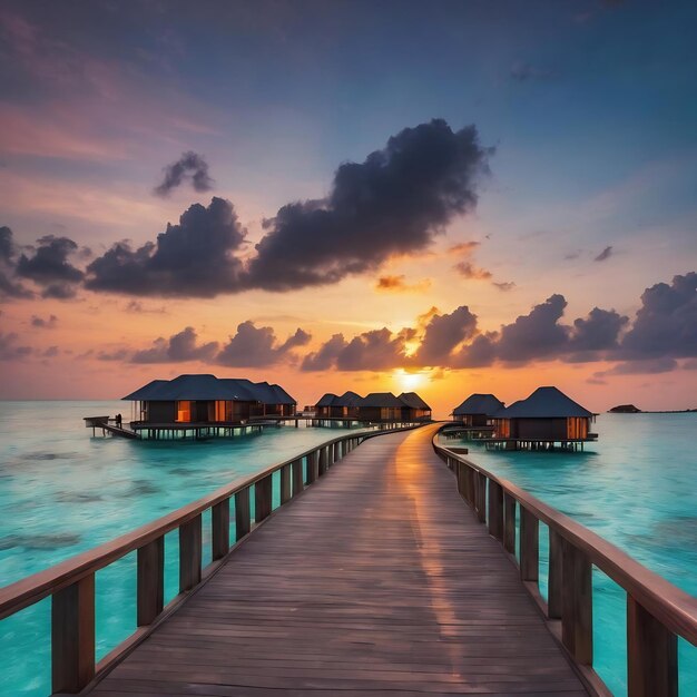 Le coucher de soleil sur les îles Maldives