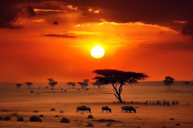 Coucher de soleil kenya paysage savane