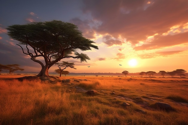 Coucher de soleil kenya paysage savane