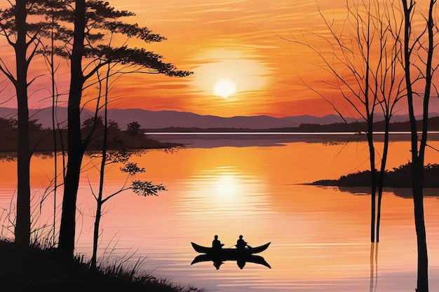 coucher de soleil sur le lac belle nature paysage illustrations vectoriellescoucher de soleil sur le lac belle nat