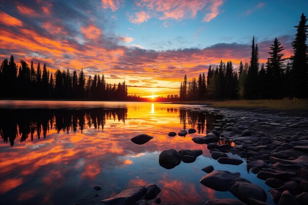 Photo le coucher de soleil sur le lac