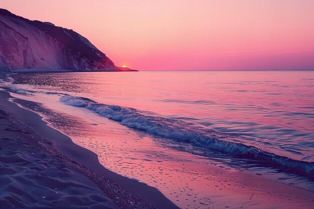 Photo un coucher de soleil magnifique sur une plage sereine avec un ciel coloré