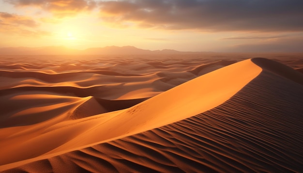 Photo le coucher de soleil sur les majestueuses dunes de sable beauté de la nature générée par l'ia