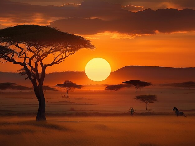 Le coucher de soleil sur le majestueux paysage africain une beauté tranquille et idyllique