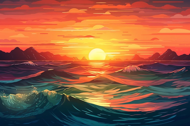 Coucher de soleil sur la mer Illustration vectorielle d'un beau coucher de soleil