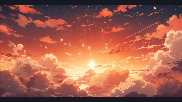 Le coucher de soleil sur la mer avec des nuages et le soleil Illustration vectorielle