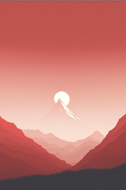 coucher de soleil montagne illustration paysage