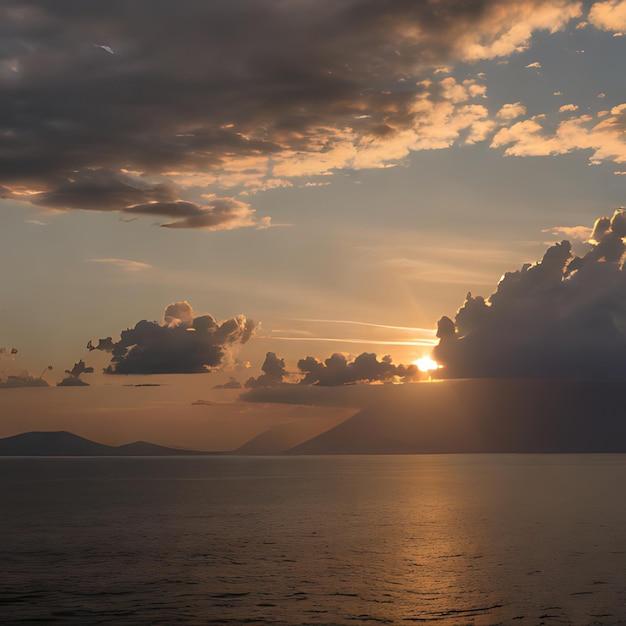 un coucher de soleil sur une montagne avec une montagne en arrière-plan