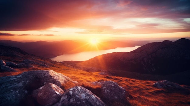 Un coucher de soleil sur une montagne