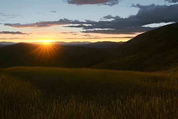 Coucher de soleil sur les montagnes avec le coucher de soleil derrière