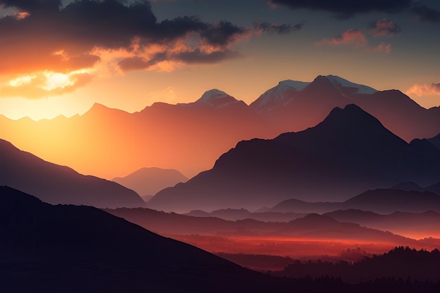 Coucher de soleil sur les montagnes fonds d'écran et images fonds d'écran