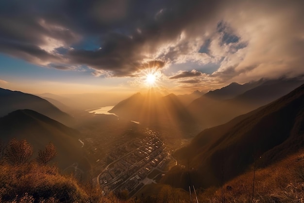 Un coucher de soleil sur les montagnes de Lijiang