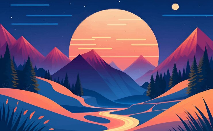 Photo un coucher de soleil avec des montagnes et une rivière
