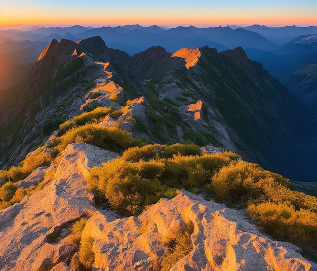 Coucher de soleil sur les montagnes