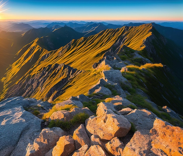 Coucher de soleil sur les montagnes