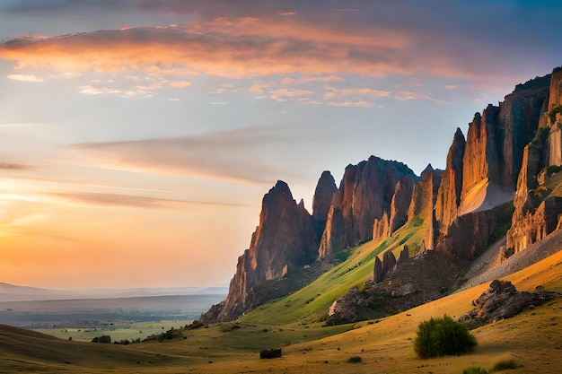 Un coucher de soleil sur les montagnes