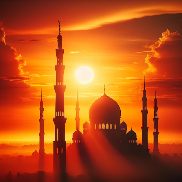 Le coucher de soleil de la mosquée est magnifique.