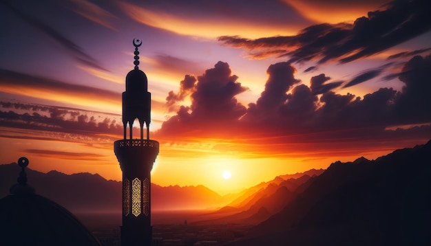 Le coucher de soleil et la mosquée