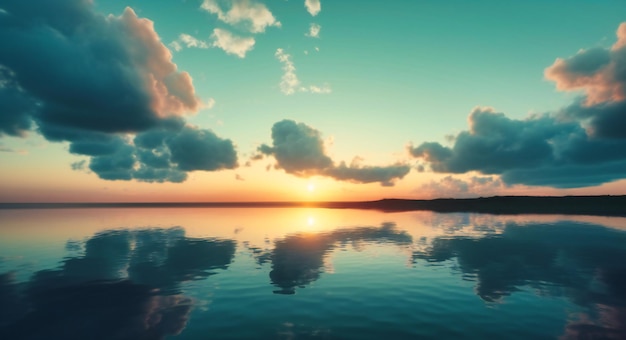 Un coucher de soleil avec des nuages sur un lac