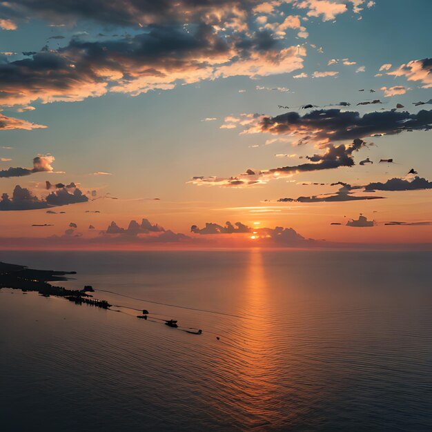 Photo un coucher de soleil avec des nuages et un soleil couchant sur l'océan