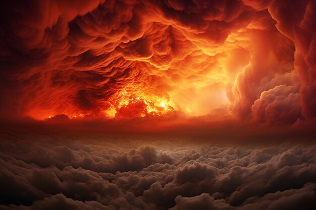 Un coucher de soleil nuageux Une flamme mondiale