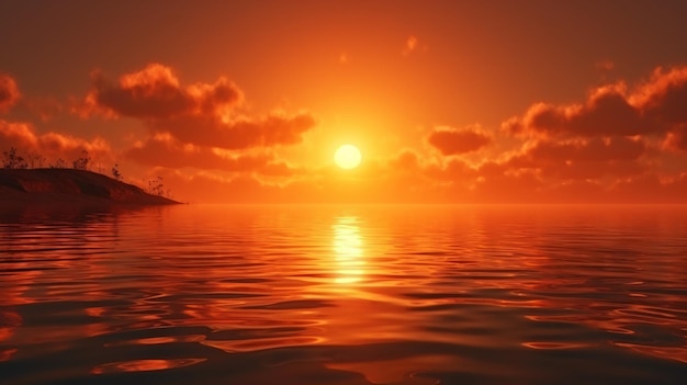 Un coucher de soleil sur l'océan avec un bateau dans l'eau
