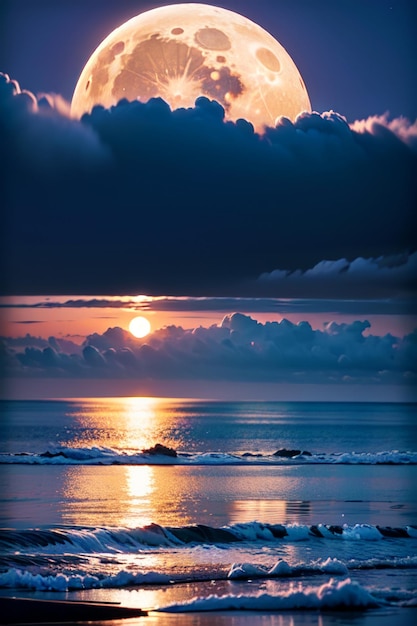 Photo un coucher de soleil sur l'océan avec un ciel violet et des nuages