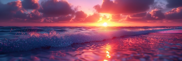 Photo le coucher de soleil de l'océan avec des couleurs vives et des eaux étincelantes