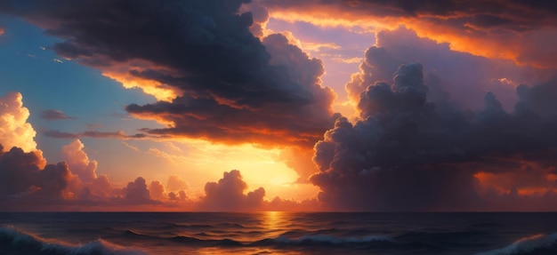 Coucher de soleil sur l'océan avec des nuages d'orage