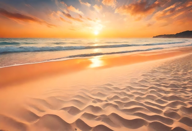Photo un coucher de soleil sur l'océan avec une scène de plage