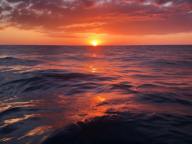 Un coucher de soleil sur l'océan avec le soleil couchant derrière