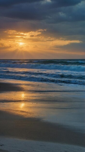 un coucher de soleil sur l'océan avec le soleil se couchant derrière l'horizon