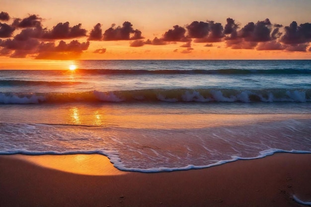 un coucher de soleil sur l'océan avec le soleil se couchant derrière les nuages