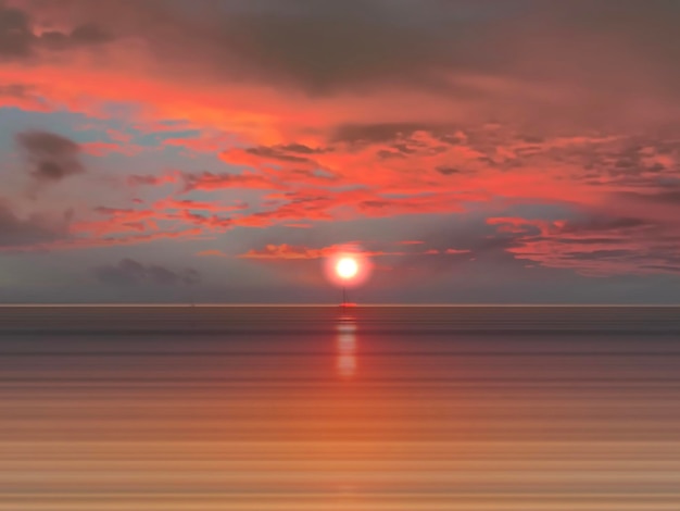 coucher de soleil orange jaune lilas nuageux ciel nocturne en mer sur la plage reflet du rayon de soleil