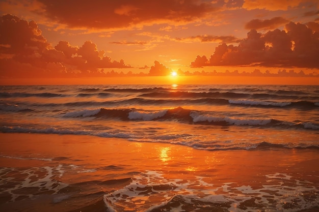 Le coucher de soleil orange sur la mer