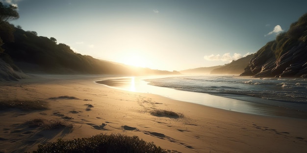 Un coucher de soleil paisible sur une plage isolée