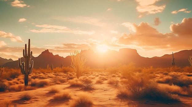 Un coucher de soleil sur un paysage désertique