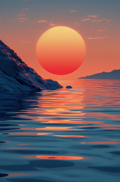 Le coucher de soleil sur la peinture à l'eau