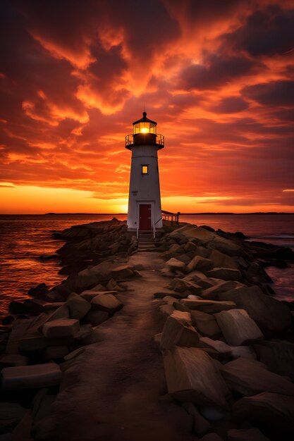 Le coucher de soleil sur le phare de Craigslist