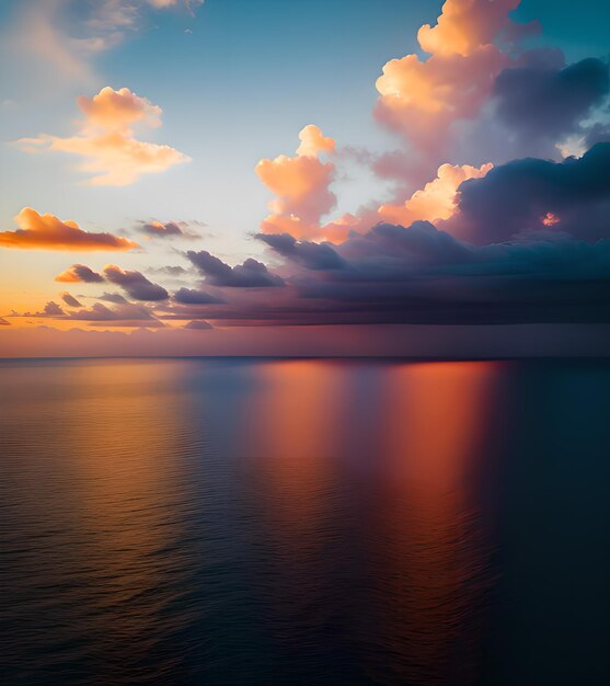 Le coucher de soleil sur la plage avec de belles couleurs