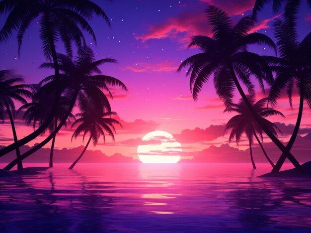 le coucher de soleil sur la plage du paradis illustration violet et orange coucher du soleil