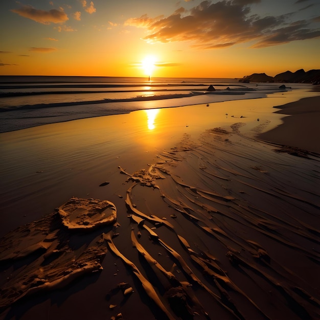 Photo le coucher de soleil sur la plage est génératif.