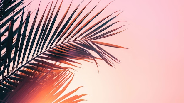 Le coucher de soleil sur la plage Les feuilles de palmier Les palmiers sur la côte tropicale